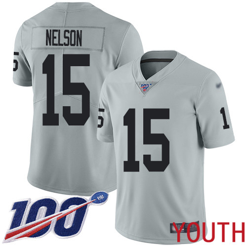 Oakland Raiders Limited Silver Youth J  J  Nelson Jersey NFL Football #15 100th Season Inverted Legend Jersey->youth nfl jersey->Youth Jersey